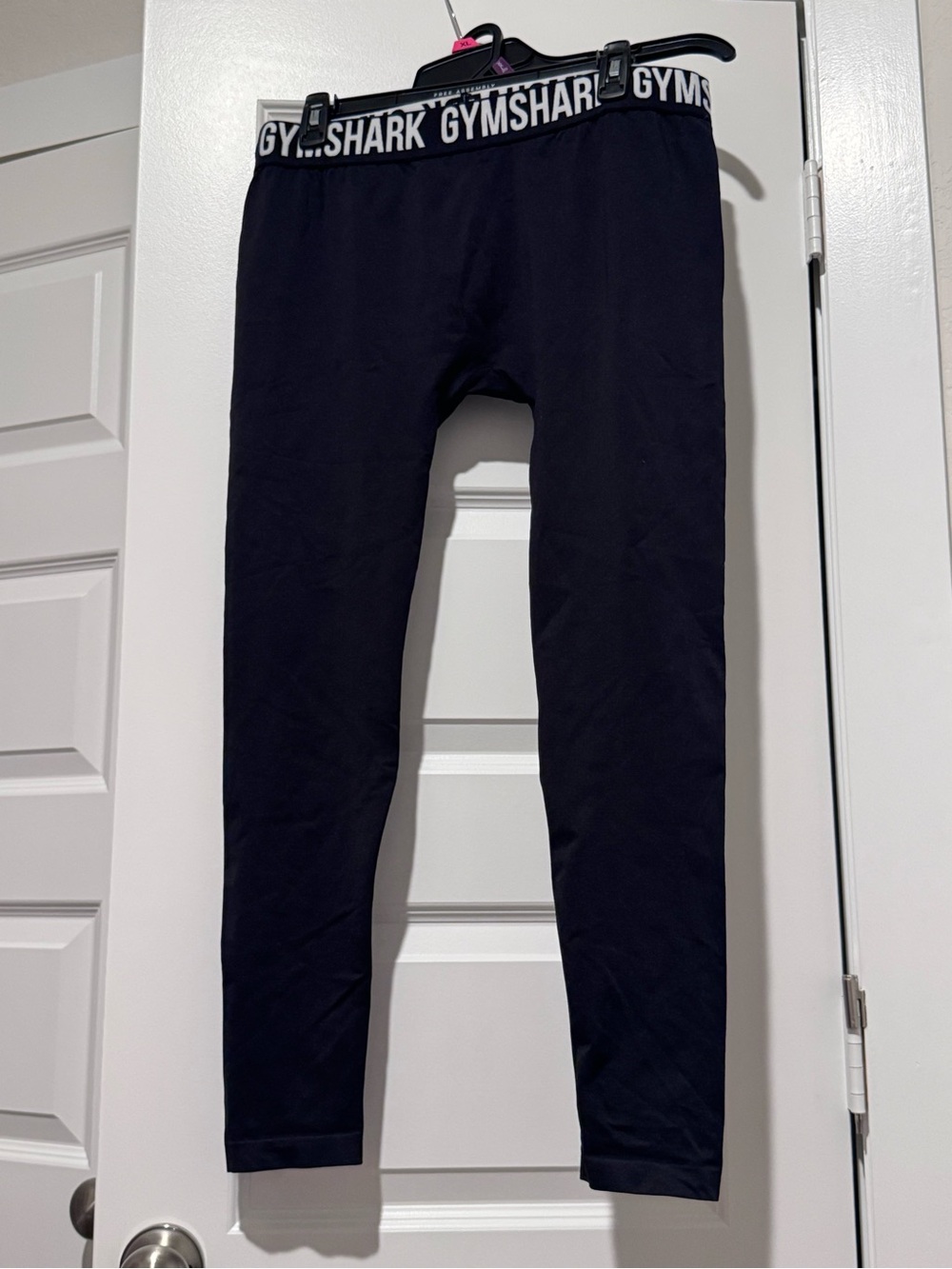 Gymshark Black leggings with White Branded Waistband
